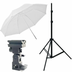 Kit Strobist Completo: Pie de Flash + Paraguas + Swivel + Bolso de Transporte